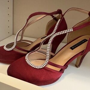Elegant Burgundy Heels with Rhinestone Detailing